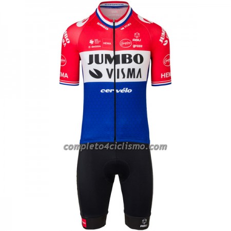 Completo Maglia + Pantaloncino con bretelle 2022 Jumbo-Visma Campione Olandese Manica Corta